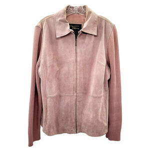 Vintage Fabio Pink Suede Bodice Ribbed Knit Sleeves Zip‎ Up Barbiecore Jacket